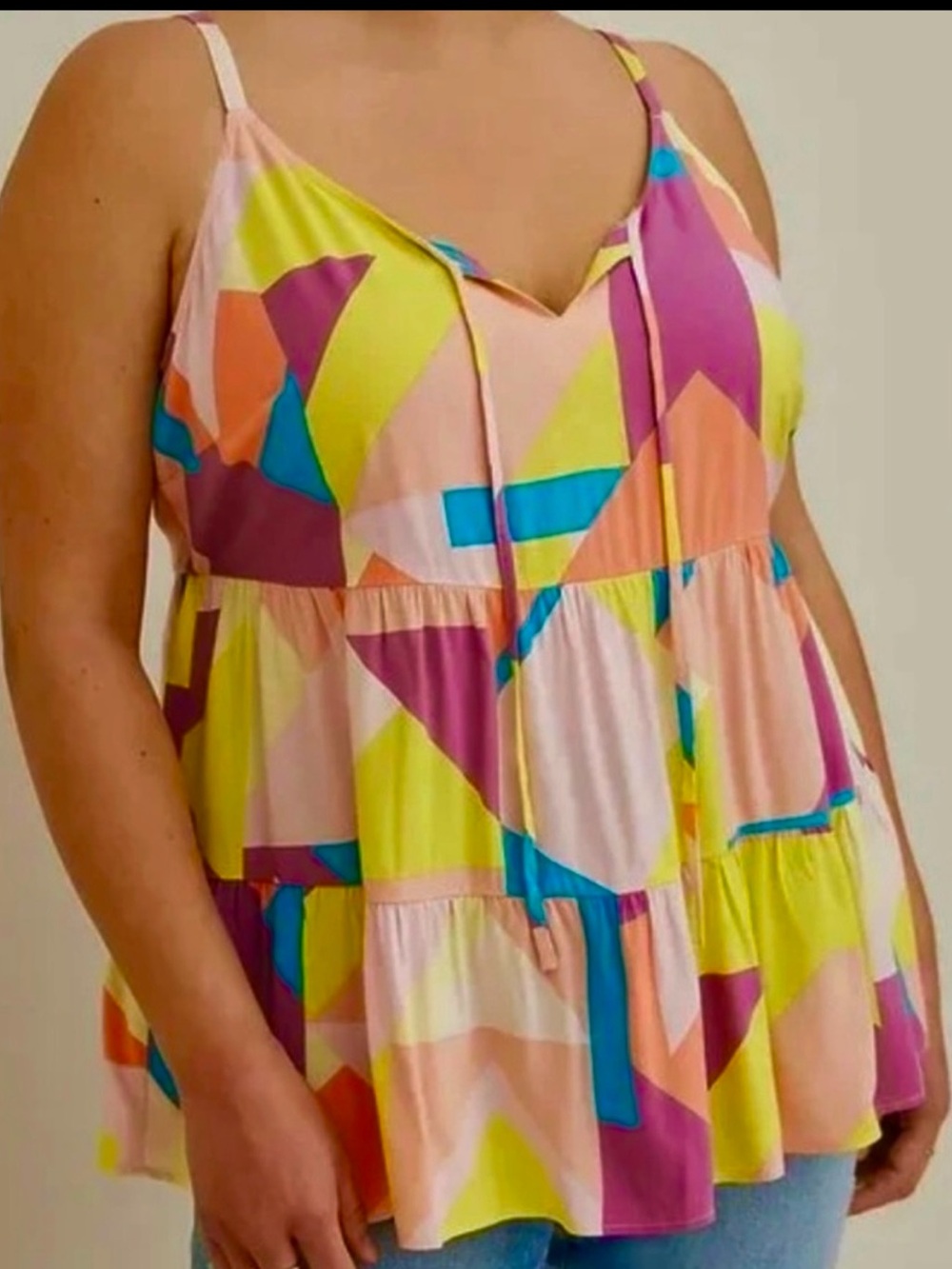 Torrid Multicolor Geometric Tie-Front Babydoll Cami 3x
